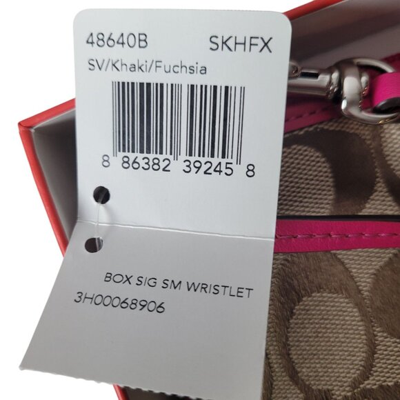 Coach Signature Khaki/Fuchsia Small Wristlet With Box & Tags - Picture 6 of 12